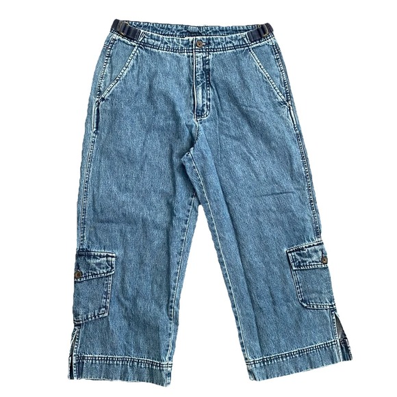 Woolrich Denim - Woolrich Women's 29x22 Cropped Y2K Cargo Capri Jeans Blue Denim High Rise Cotton